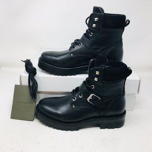 ALLSAINTS Paulina Genuine Black Leather Buckle Ankle Boots Size 7 M - Medium